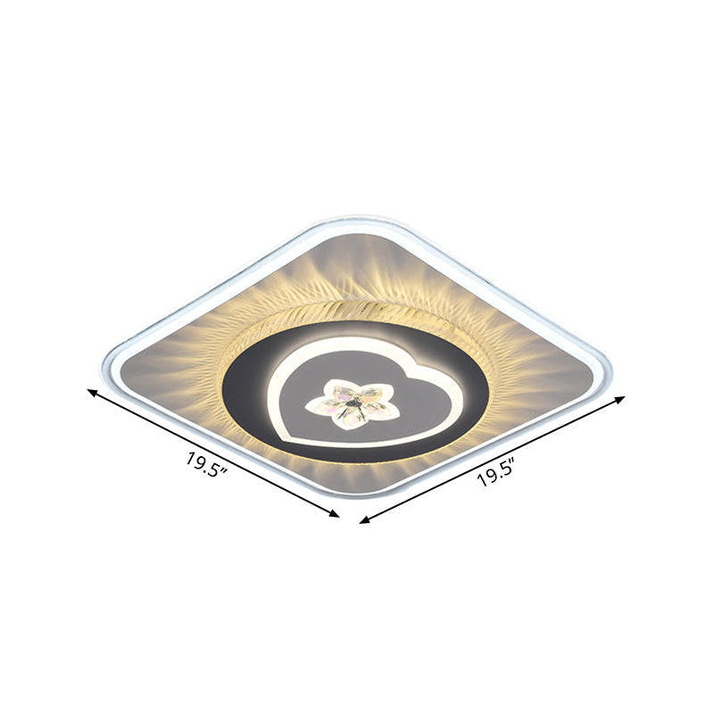 Nordic Square Flush Mount Lighting Acrylic LED Parlor Ceiling Light Fixture with Round/Heart Design in Grey Clearhalo 'Ceiling Lights' 'Close To Ceiling Lights' 'Close to ceiling' 'Flush mount' Lighting' 1867699