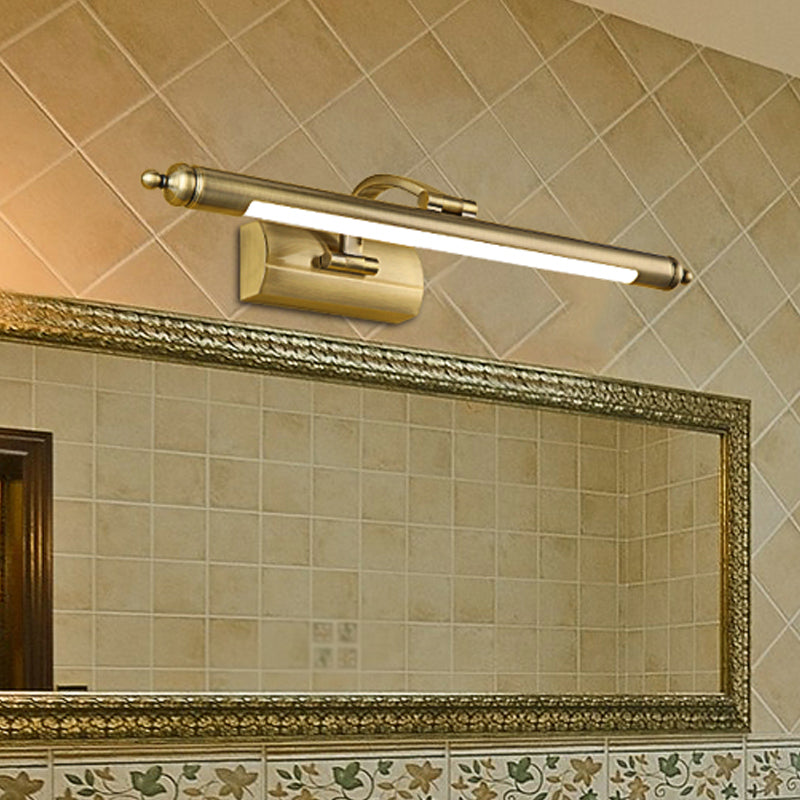 Straight Mirror Cabinet Vanity Lamp Metallic LED Modernism Wall Mounted Light Fixture in Brass Brass Clearhalo 'Cast Iron' 'Glass' 'Industrial' 'Modern wall lights' 'Modern' 'Tiffany' 'Traditional wall lights' 'Vanity Lights' 'Wall Lights' Lighting' 1867749