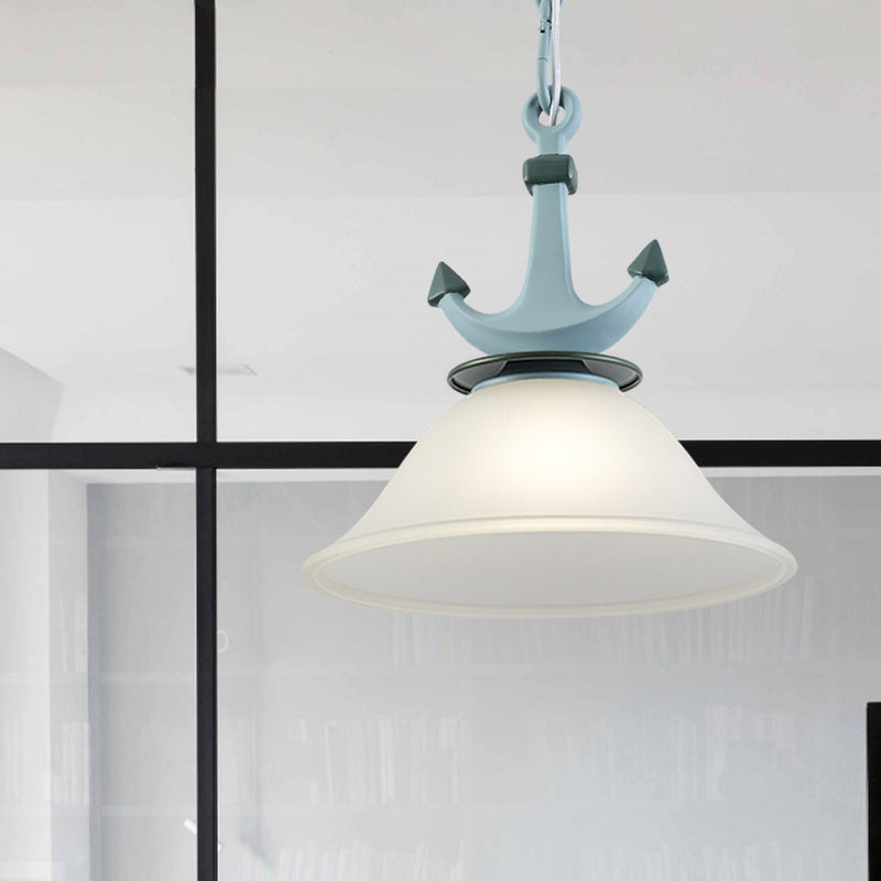 Cylinder/Flared Down Lighting Simple Dimpled Glass 1-Light 6"/13" W Nursery Hanging Lamp in Black/Blue Clearhalo 'Ceiling Lights' 'Glass shade' 'Glass' 'Pendant Lights' 'Pendants' Lighting' 1867810