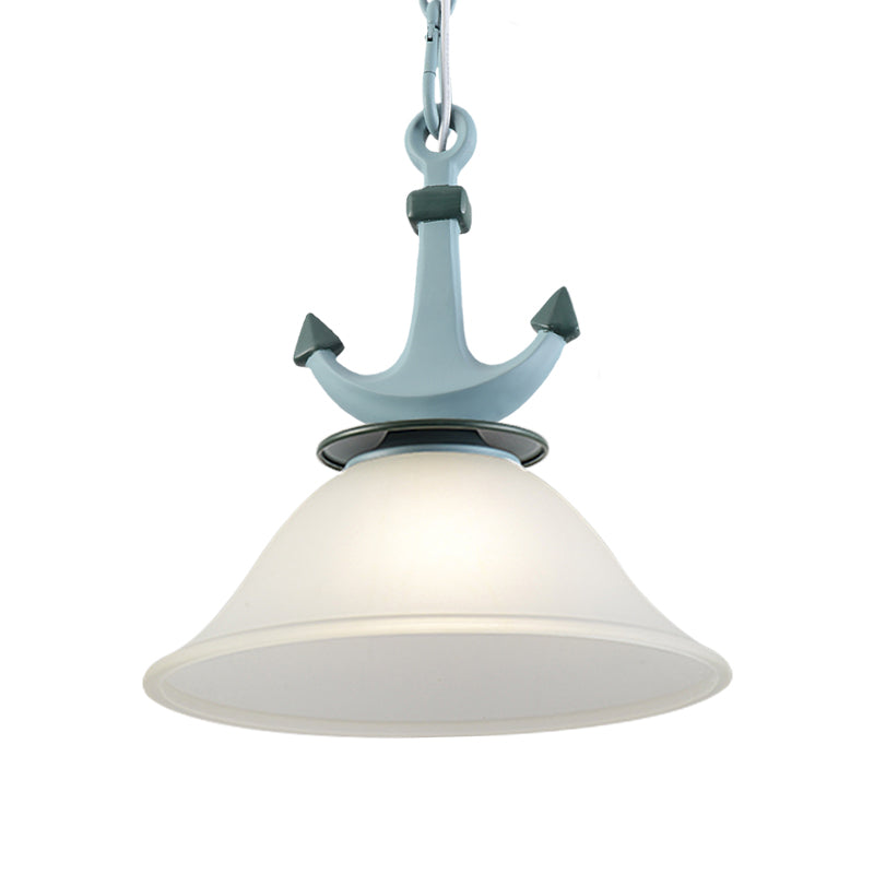 Cylinder/Flared Down Lighting Simple Dimpled Glass 1-Light 6"/13" W Nursery Hanging Lamp in Black/Blue Clearhalo 'Ceiling Lights' 'Glass shade' 'Glass' 'Pendant Lights' 'Pendants' Lighting' 1867811