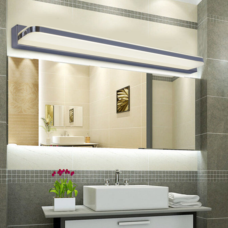 Modernism LED Vanity Wall Sconce Nickel Elongated Wall Lighting with Stainless-Steel Shade in Warm/White Light, 16"/19.5" L Nickel Clearhalo 'Modern wall lights' 'Modern' 'Vanity Lights' 'Wall Lights' Lighting' 1868091