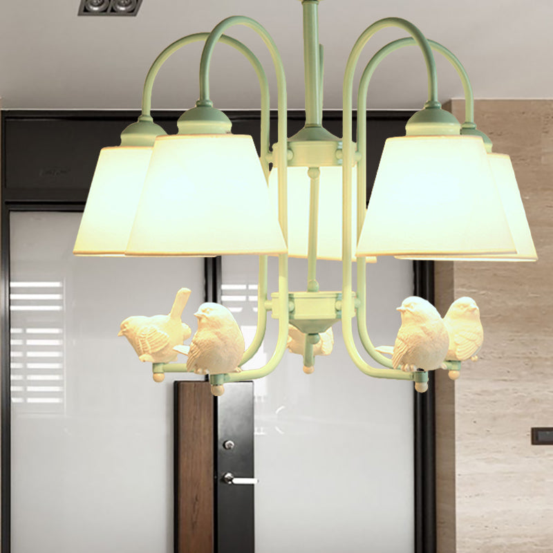 Nordic Stylish Bucket Hanging Light with Vivid Pigeon Metal Chandelier in Green for Restaurant Clearhalo 'Ceiling Lights' 'Chandeliers' Lighting' options 186826