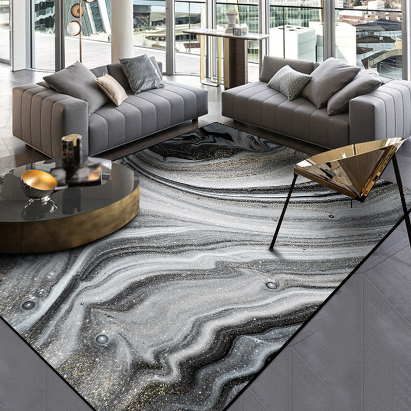Modernist Decoration Rug Black Abstract Rug Polyester Washable Non-Slip Pet Friendly Area Rug Black Clearhalo 'Area Rug' 'Rug' 1868507