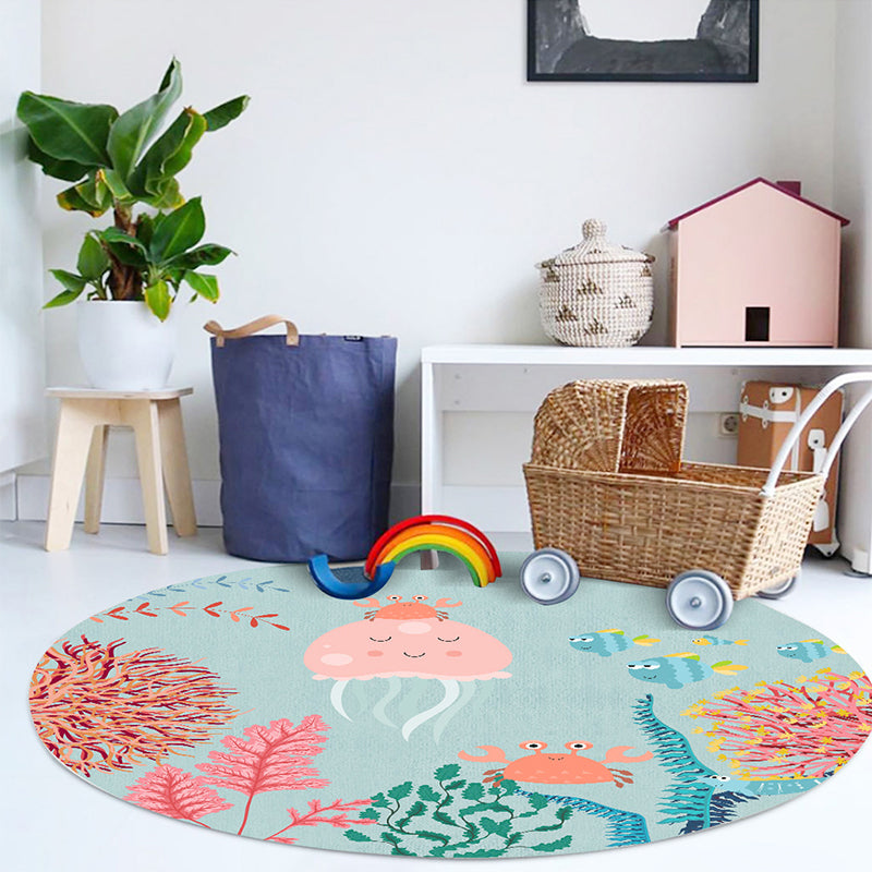 Multicolor Animal Pattern Area Rug Polyester Kids Rug Washable Anti-Slip Backing Rug for Child's Room Blue Clearhalo 'Area Rug' 'Rug' 1868611