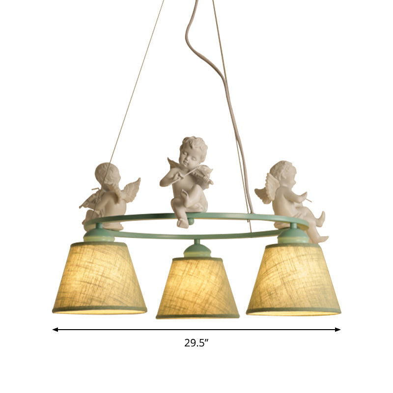 Ring Villa Chandelier with Bird & Tapered Shade Metal Rustic Style Hanging Light in Green Clearhalo 'Ceiling Lights' 'Chandeliers' Lighting' options 186862