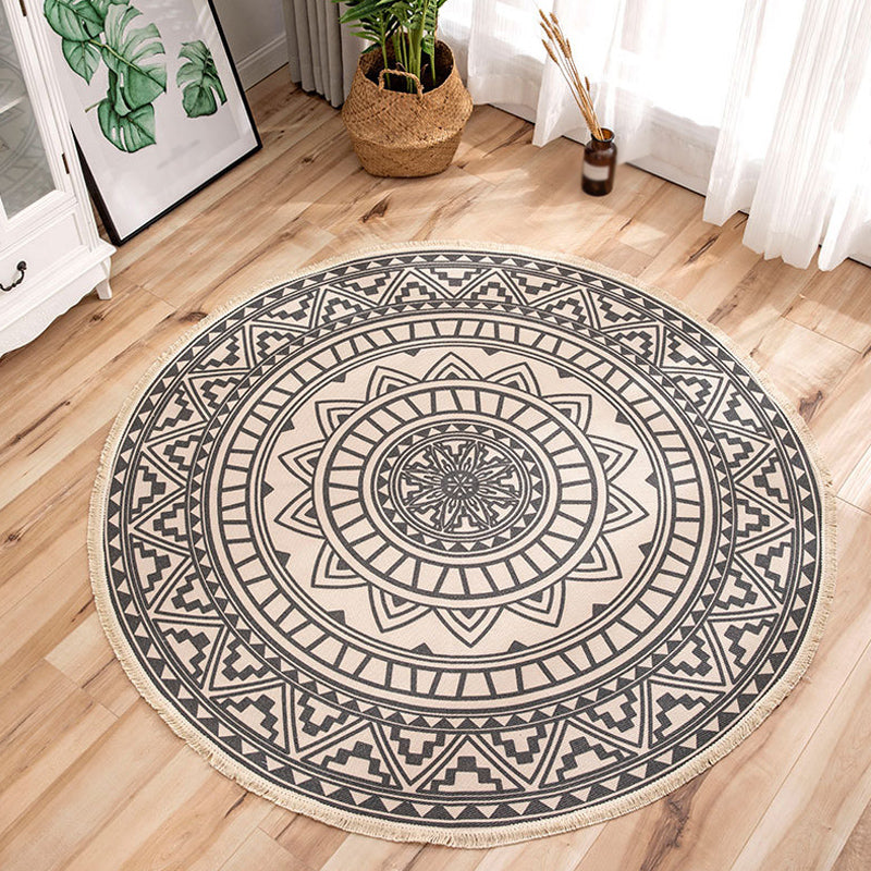 Moroccan Tribal Flower Pattern Rug Multicolor Flax Rug Non-Slip Pet Friendly Washable Area Rug for Bedroom Dark Gray 2'11" x 2'11" Clearhalo 'Area Rug' 'Moroccan' 'Rugs' Rug' 1868631