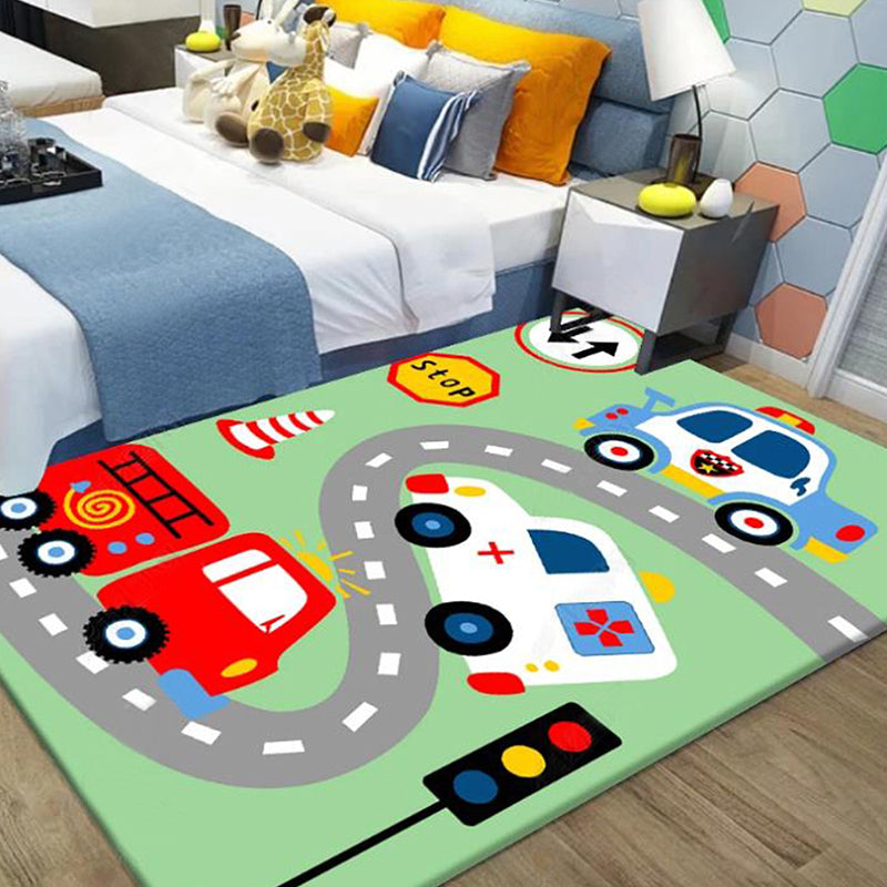 Multicolor Cartoon Animal Pattern Rug Polyester Kids Rug Washable Non-Slip Pet Friendly Carpet for Bedroom Green Clearhalo 'Area Rug' 'Rug' 1869013