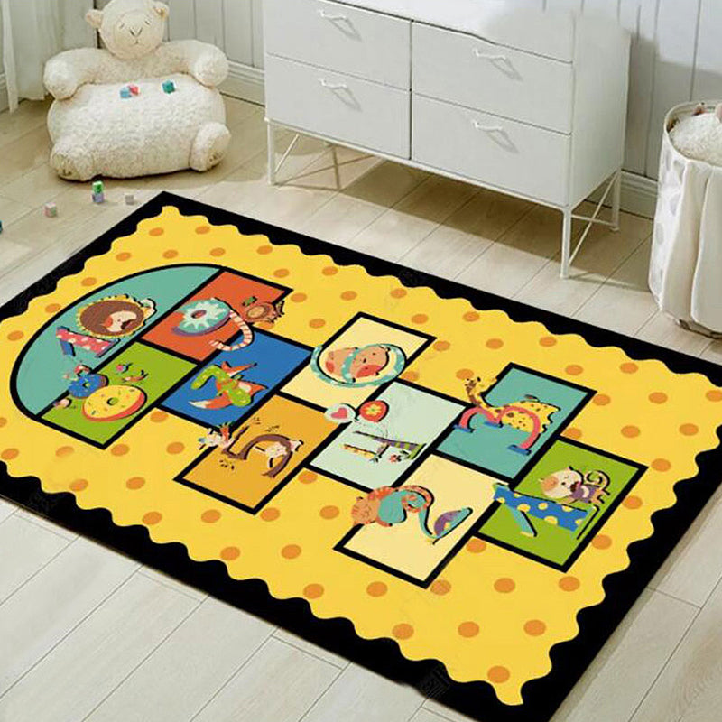 Multicolor Cartoon Animal Pattern Rug Polyester Kids Rug Washable Non-Slip Pet Friendly Carpet for Bedroom Yellow Clearhalo 'Area Rug' 'Rug' 1869014