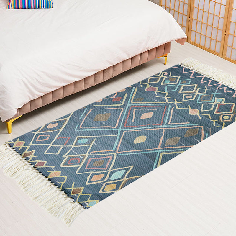 Multicolor Tribal Pattern Rug Cotton Southwestern Rug Washable Non-Slip Pet Friendly Carpet for Living Room Dark Blue 2' x 2'11" Clearhalo 'Area Rug' 'Rugs' 'Southwestern' Rug' 1869308