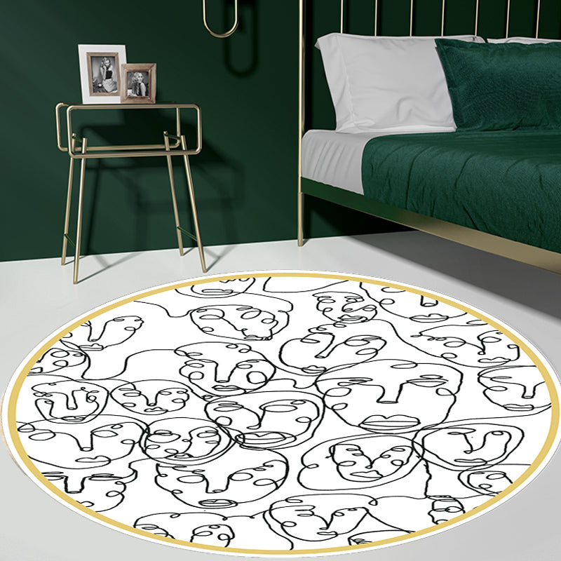 Modernism Face Pattern Rug White Polypropylene Carpet Anti-Slip Backing Pet Friendly Washable Rug for Decoration Yellow Clearhalo 'Area Rug' 'Rug' 1869587