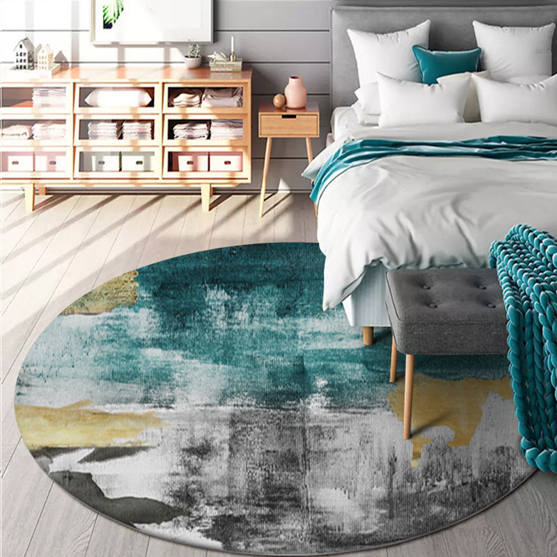 Industrial Abstract Rug Blue Polyester Carpet Anti-Slip Pet Friendly Washable Rug for Home Blue Clearhalo 'Area Rug' 'Rug' 1869733