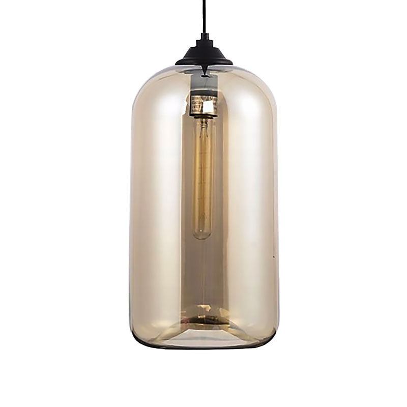 8" Wide Clear/Amber/Smoky Glass Cylindrical Pendant Light Contemporary 1 Light Black Hanging Lamp Fixture Clearhalo 'Ceiling Lights' 'Glass shade' 'Glass' 'Modern Pendants' 'Modern' 'Pendant Lights' 'Pendants' Lighting' 186975