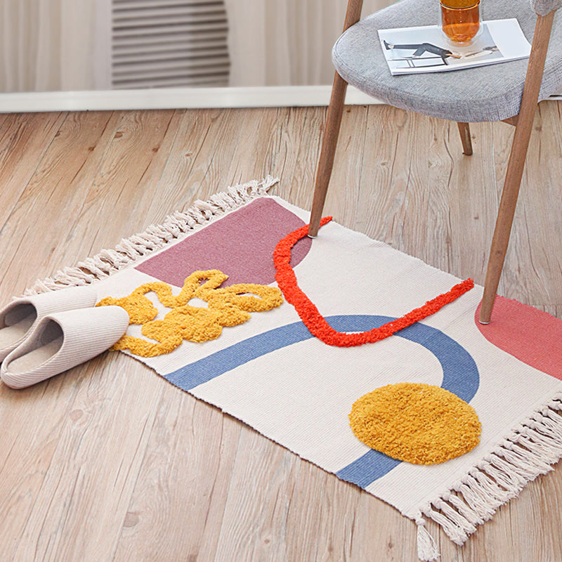 Multicolor Abstract Rug Cotton Novelty Rug Washable Non-Slip Pet Friendly Carpet for Living Room Yellow 2' x 2'11" Clearhalo 'Area Rug' 'Rug' 1869896