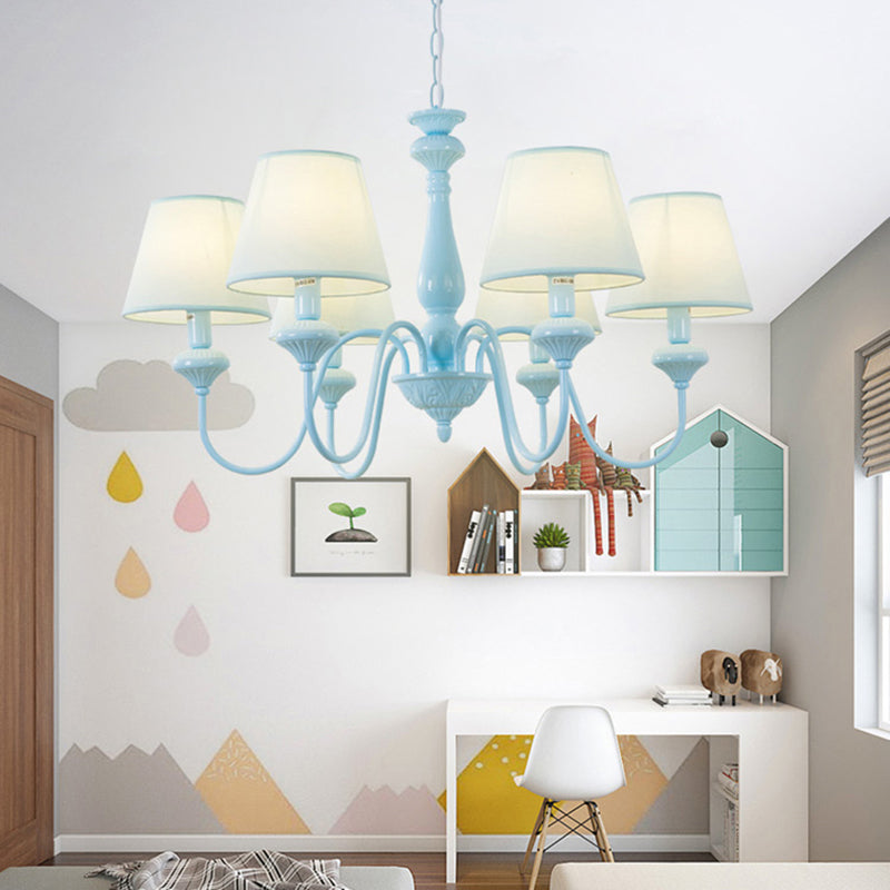 Fabric Tapered Shade Chandelier Modern Style Hanging Light in Blue for Balcony Restaurant Clearhalo 'Ceiling Lights' 'Chandeliers' Lighting' options 186990