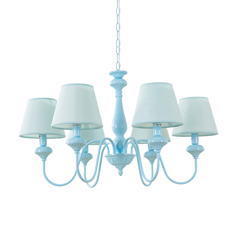 Fabric Tapered Shade Chandelier Modern Style Hanging Light in Blue for Balcony Restaurant Clearhalo 'Ceiling Lights' 'Chandeliers' Lighting' options 186992