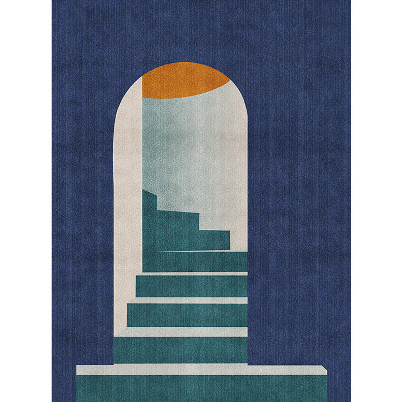 Blue Nordic Rug Polypropylene Door Pattern Rug Pet Friendly Washable Non-Slip Area Rug for Bedroom Clearhalo 'Area Rug' 'Rug' 1870187