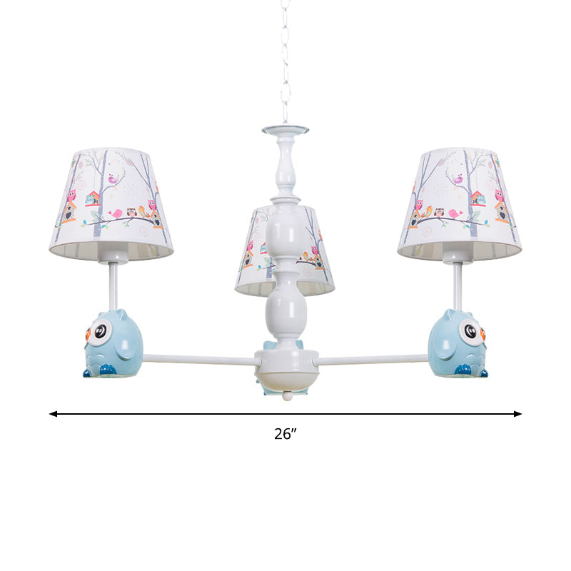 Blue Owl Suspension Light with Fabric Shade Cartoon Metal Chandelier for Nursing Room Clearhalo 'Ceiling Lights' 'Chandeliers' Lighting' options 187025
