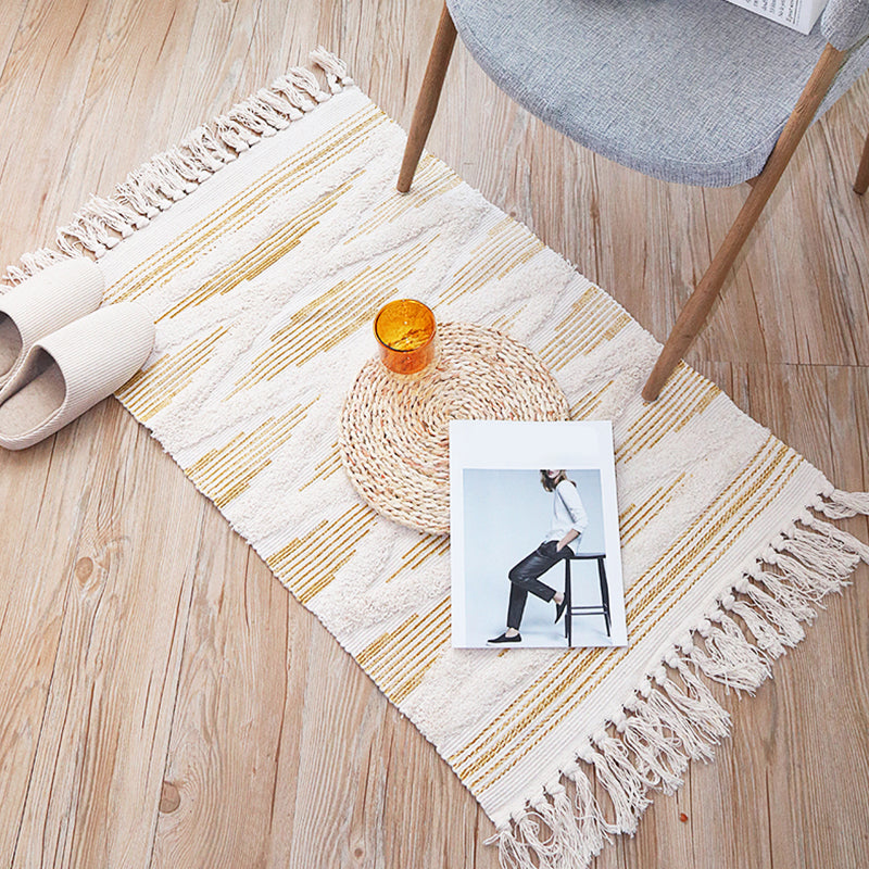 Yellow and Grey Bedroom Rug Southwestern Striped Pattern Rug Cotton Anti-Slip Backing Washable Area Rug Yellow 2' x 2'11" Clearhalo 'Area Rug' 'Rugs' 'Southwestern' Rug' 1870291