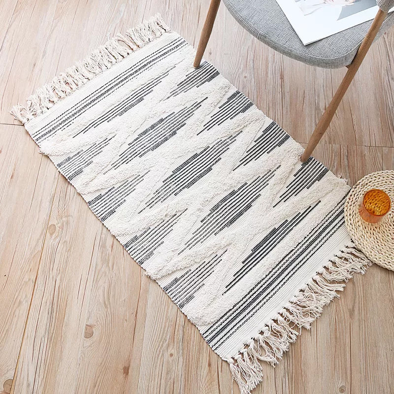 Yellow and Grey Bedroom Rug Southwestern Striped Pattern Rug Cotton Anti-Slip Backing Washable Area Rug Grey 2' x 2'11" Clearhalo 'Area Rug' 'Rugs' 'Southwestern' Rug' 1870295