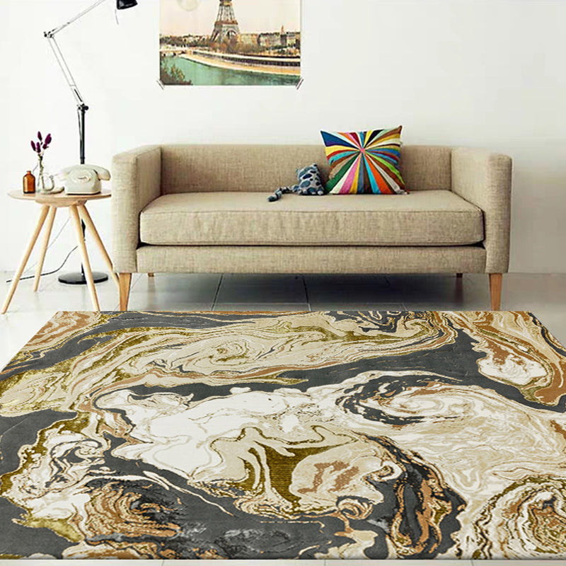 Gold Abstract Area Rug Polyester Contemporary Rug Washable Anti-Slip Backing Rug for Decoration Clearhalo 'Area Rug' 'Rug' 1870307