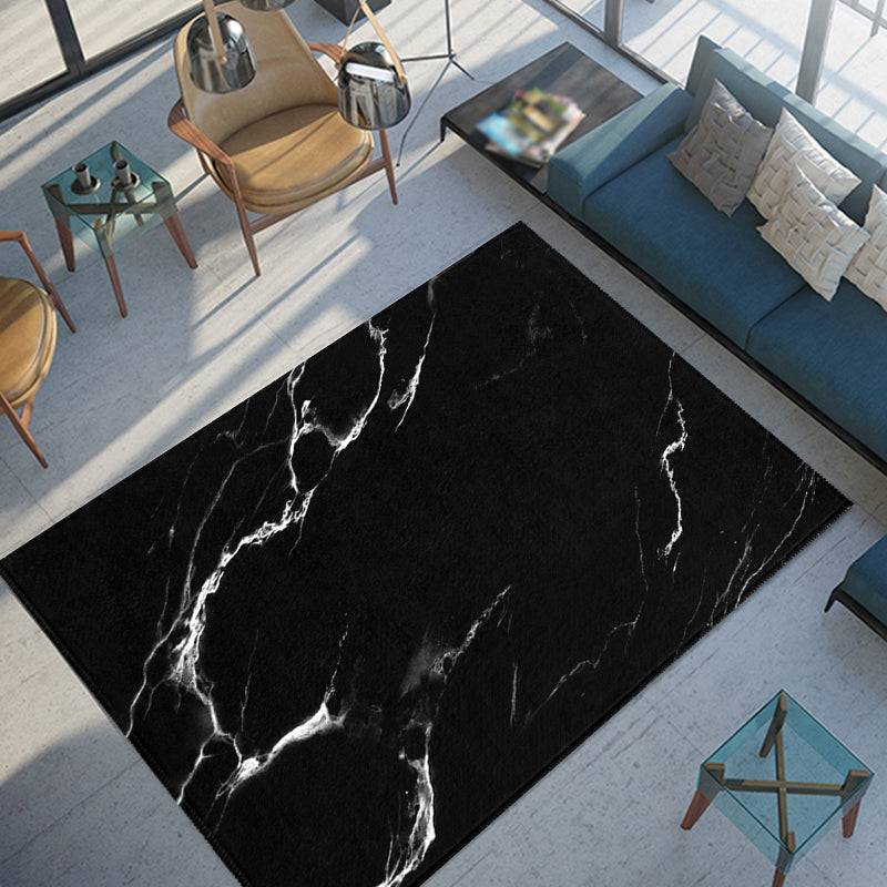 Contemporary Abstract Rug Black and White Synthetics Carpet Anti-Slip Pet Friendly Washable Rug for Decoration Black 2'11" x 3'11" Clearhalo 'Area Rug' 'Rug' 1870462