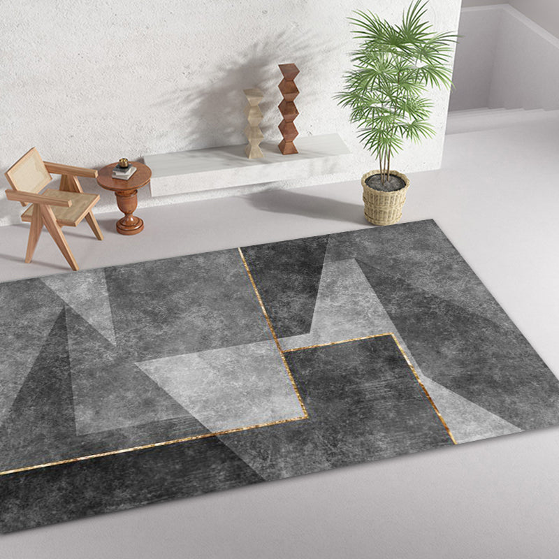 Grey Geometrical Pattern Area Rug with Stripe Synthetics Modernist Rug Washable Anti-Slip Backing Rug for Parlor Dark Gray Clearhalo 'Area Rug' 'Rug' 1870633