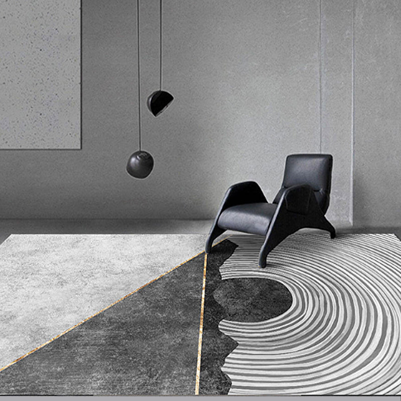 Grey Geometrical Pattern Area Rug with Stripe Synthetics Modernist Rug Washable Anti-Slip Backing Rug for Parlor Light Gray Clearhalo 'Area Rug' 'Rug' 1870635