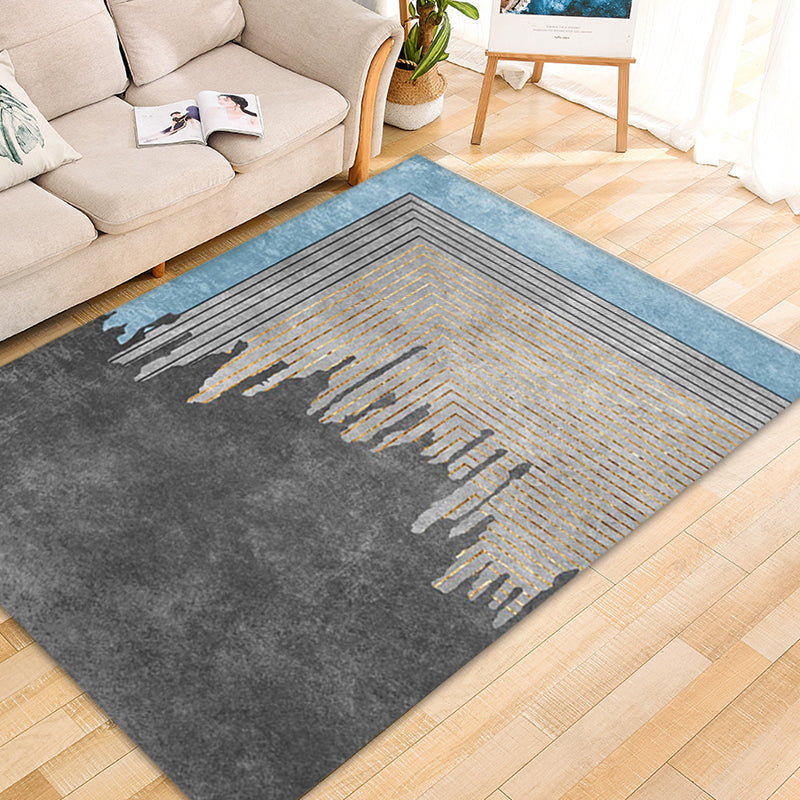 Grey Geometrical Pattern Area Rug with Stripe Synthetics Modernist Rug Washable Anti-Slip Backing Rug for Parlor Gold Clearhalo 'Area Rug' 'Rug' 1870636