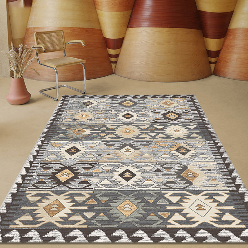 Grey Tribal Rhombus Pattern Rug Polypropylene Bohemian Area Rug Washable Anti-Slip Backing Rug for Living Room Clearhalo 'Area Rug' 'Rugs' 'Southwestern' Rug' 1870661