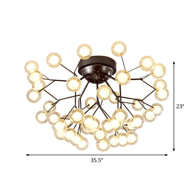 Thin Twig Bedroom Semi Ceiling Mount Light Metal Glass Modern Ceiling Lamp in Black Clearhalo 'Ceiling Lights' 'Close To Ceiling Lights' 'Close to ceiling' 'Glass shade' 'Glass' 'Semi-flushmount' Lighting' 1870925