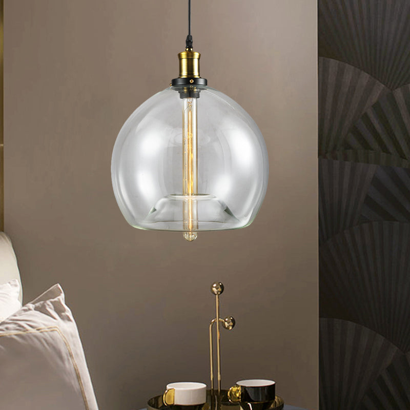 1 Light Cylinder/Globe Pendant Lighting Fixture Industrial Brass Clear Glass Hanging Ceiling Light Clearhalo 'Ceiling Lights' 'Glass shade' 'Glass' 'Pendant Lights' 'Pendants' Lighting' 1871315