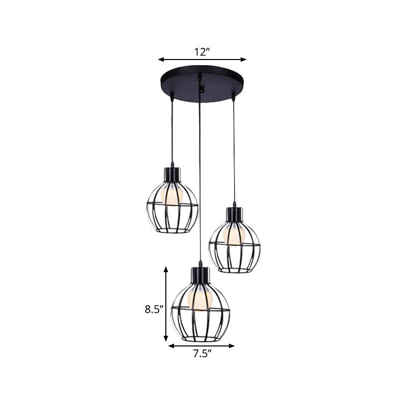 3 Lights Global Suspended Light with Cage Shade Vintage Stylish Black Metallic Ceiling Lamp Clearhalo 'Art Deco Pendants' 'Black' 'Cast Iron' 'Ceiling Lights' 'Ceramic' 'Crystal' 'Industrial Pendants' 'Industrial' 'Metal' 'Middle Century Pendants' 'Pendant Lights' 'Pendants' 'Rustic Pendants' 'Tiffany' Lighting' 1871409