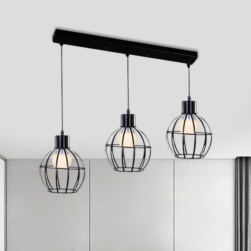 3 Lights Global Suspended Light with Cage Shade Vintage Stylish Black Metallic Ceiling Lamp Clearhalo 'Art Deco Pendants' 'Black' 'Cast Iron' 'Ceiling Lights' 'Ceramic' 'Crystal' 'Industrial Pendants' 'Industrial' 'Metal' 'Middle Century Pendants' 'Pendant Lights' 'Pendants' 'Rustic Pendants' 'Tiffany' Lighting' 1871411