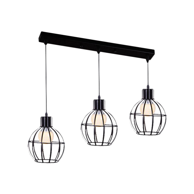 3 Lights Global Suspended Light with Cage Shade Vintage Stylish Black Metallic Ceiling Lamp Clearhalo 'Art Deco Pendants' 'Black' 'Cast Iron' 'Ceiling Lights' 'Ceramic' 'Crystal' 'Industrial Pendants' 'Industrial' 'Metal' 'Middle Century Pendants' 'Pendant Lights' 'Pendants' 'Rustic Pendants' 'Tiffany' Lighting' 1871413