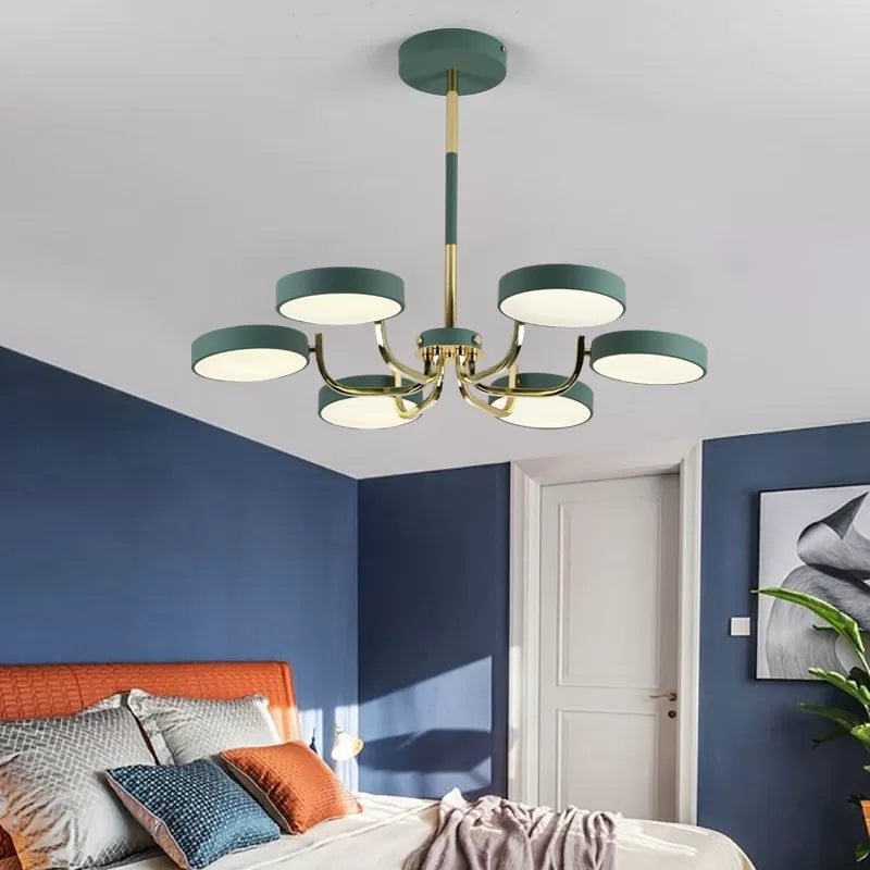 Macaron Stylish Round Chandelier Acrylic Wood 6 Heads Ceiling Pendant for Study Room Clearhalo 'Ceiling Lights' 'Chandeliers' Lighting' options 187144