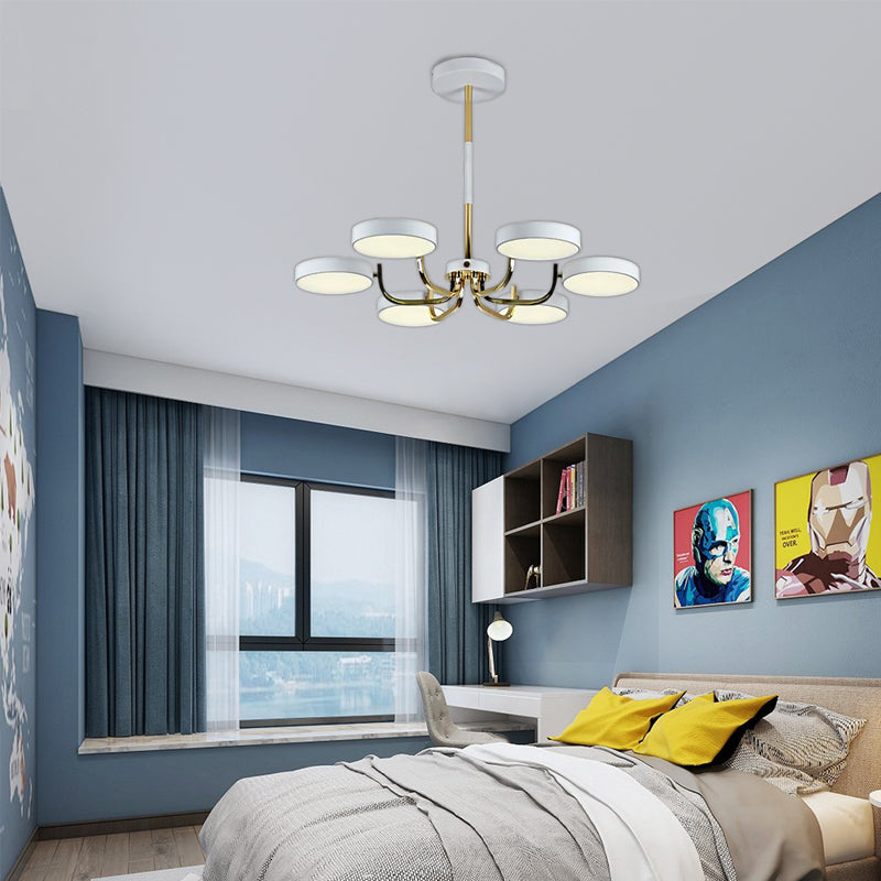Macaron Stylish Round Chandelier Acrylic Wood 6 Heads Ceiling Pendant for Study Room Clearhalo 'Ceiling Lights' 'Chandeliers' Lighting' options 187151