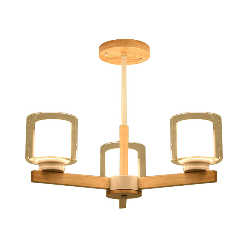 Double Glass Cylinder Shade Hanging Chandelier 3/6 Light Wooden Ceiling Lamp for Living Room Clearhalo 'Carpenter Chandeliers' 'Ceiling Lights' 'Chandeliers' 'Industrial' 'Modern Chandeliers' 'Modern' Lighting' 1871717