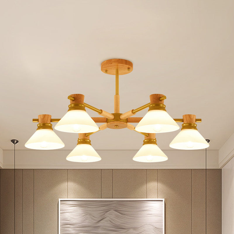 Black/Gold Branch Cone Shade Pendant Chandelier Modern Glass and Wood Hanging Light for Sitting Room Clearhalo 'Carpenter Chandeliers' 'Ceiling Lights' 'Chandeliers' 'Industrial' 'Modern Chandeliers' 'Modern' Lighting' 1871725