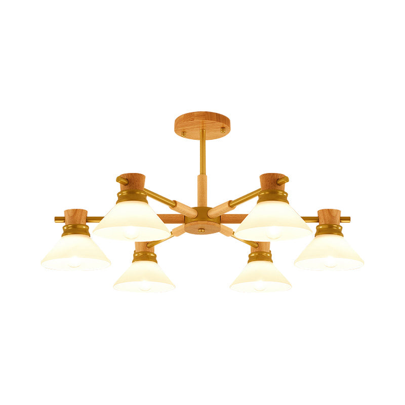 Black/Gold Branch Cone Shade Pendant Chandelier Modern Glass and Wood Hanging Light for Sitting Room Clearhalo 'Carpenter Chandeliers' 'Ceiling Lights' 'Chandeliers' 'Industrial' 'Modern Chandeliers' 'Modern' Lighting' 1871726