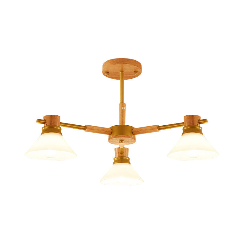 Black/Gold Branch Cone Shade Pendant Chandelier Modern Glass and Wood Hanging Light for Sitting Room Clearhalo 'Carpenter Chandeliers' 'Ceiling Lights' 'Chandeliers' 'Industrial' 'Modern Chandeliers' 'Modern' Lighting' 1871735