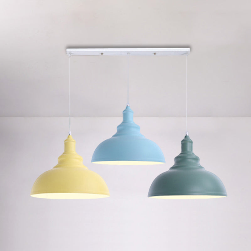 Multi Colored Saucer/Dome Shade Ceiling Light Industrial Style Metallic 3 Heads Kitchen Suspension Lamp Clearhalo 'Art Deco Pendants' 'Cast Iron' 'Ceiling Lights' 'Ceramic' 'Crystal' 'Industrial Pendants' 'Industrial' 'Metal' 'Middle Century Pendants' 'Pendant Lights' 'Pendants' 'Tiffany' Lighting' 1871800
