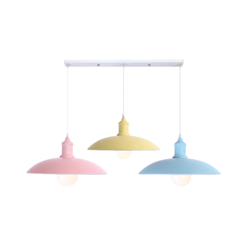 Multi Colored Saucer/Dome Shade Ceiling Light Industrial Style Metallic 3 Heads Kitchen Suspension Lamp Clearhalo 'Art Deco Pendants' 'Cast Iron' 'Ceiling Lights' 'Ceramic' 'Crystal' 'Industrial Pendants' 'Industrial' 'Metal' 'Middle Century Pendants' 'Pendant Lights' 'Pendants' 'Tiffany' Lighting' 1871806
