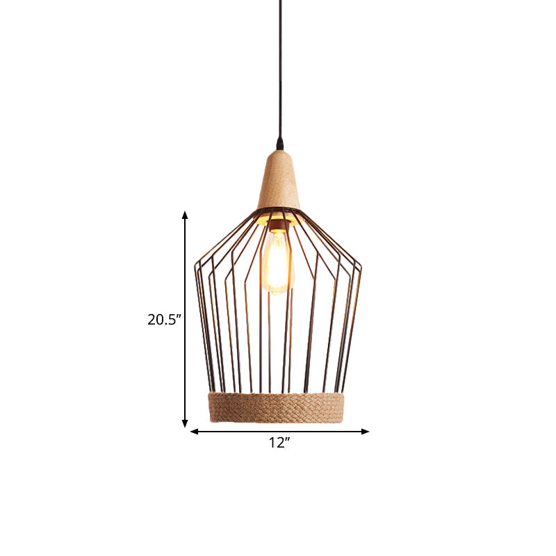 Country Style Tapered Suspended Light 1 Bulb Metal and Rope Ceiling Pendant Light in Black/White for Restaurant Clearhalo 'Art Deco Pendants' 'Black' 'Cast Iron' 'Ceiling Lights' 'Ceramic' 'Crystal' 'Industrial Pendants' 'Industrial' 'Metal' 'Middle Century Pendants' 'Pendant Lights' 'Pendants' 'Rustic Pendants' 'Tiffany' Lighting' 1871837