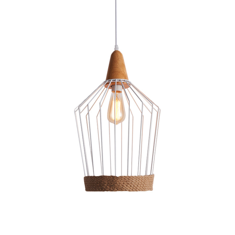 Country Style Tapered Suspended Light 1 Bulb Metal and Rope Ceiling Pendant Light in Black/White for Restaurant Clearhalo 'Art Deco Pendants' 'Black' 'Cast Iron' 'Ceiling Lights' 'Ceramic' 'Crystal' 'Industrial Pendants' 'Industrial' 'Metal' 'Middle Century Pendants' 'Pendant Lights' 'Pendants' 'Rustic Pendants' 'Tiffany' Lighting' 1871841