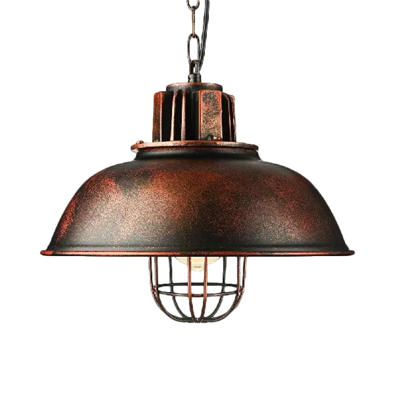 Metallic Dome Shade Hanging Lamp Vintage Stylish 1 Bulb Restaurant Suspended Light with Wire Cage in Black/White Clearhalo 'Art Deco Pendants' 'Black' 'Cast Iron' 'Ceiling Lights' 'Ceramic' 'Crystal' 'Industrial Pendants' 'Industrial' 'Metal' 'Middle Century Pendants' 'Pendant Lights' 'Pendants' 'Rustic Pendants' 'Tiffany' Lighting' 1871921