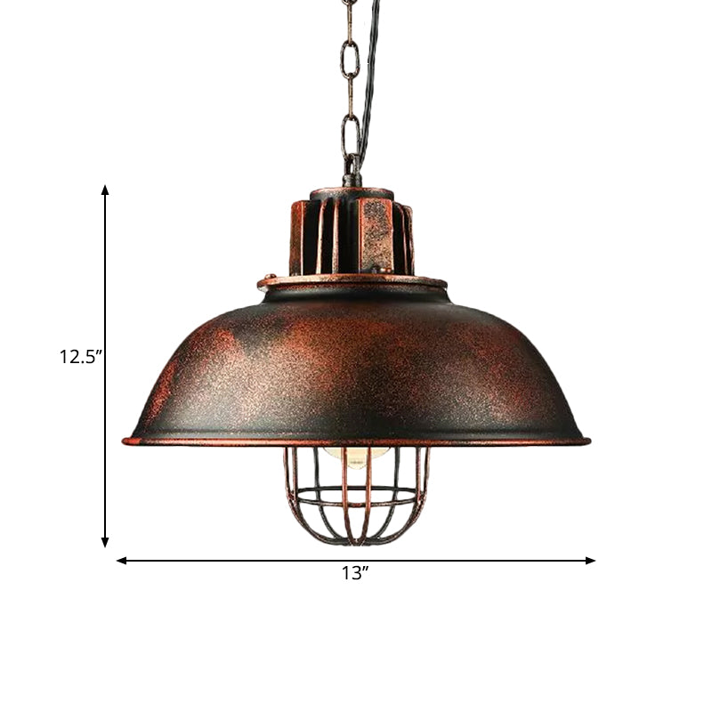 Metallic Dome Shade Hanging Lamp Vintage Stylish 1 Bulb Restaurant Suspended Light with Wire Cage in Black/White Clearhalo 'Art Deco Pendants' 'Black' 'Cast Iron' 'Ceiling Lights' 'Ceramic' 'Crystal' 'Industrial Pendants' 'Industrial' 'Metal' 'Middle Century Pendants' 'Pendant Lights' 'Pendants' 'Rustic Pendants' 'Tiffany' Lighting' 1871922