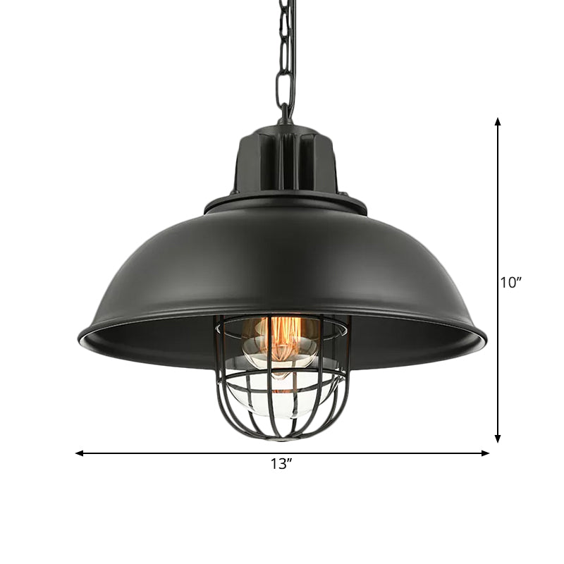 Metallic Dome Shade Hanging Lamp Vintage Stylish 1 Bulb Restaurant Suspended Light with Wire Cage in Black/White Clearhalo 'Art Deco Pendants' 'Black' 'Cast Iron' 'Ceiling Lights' 'Ceramic' 'Crystal' 'Industrial Pendants' 'Industrial' 'Metal' 'Middle Century Pendants' 'Pendant Lights' 'Pendants' 'Rustic Pendants' 'Tiffany' Lighting' 1871937