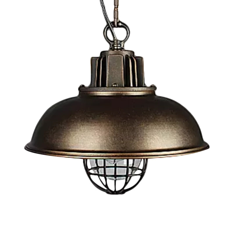 Metallic Dome Shade Hanging Lamp Vintage Stylish 1 Bulb Restaurant Suspended Light with Wire Cage in Black/White Clearhalo 'Art Deco Pendants' 'Black' 'Cast Iron' 'Ceiling Lights' 'Ceramic' 'Crystal' 'Industrial Pendants' 'Industrial' 'Metal' 'Middle Century Pendants' 'Pendant Lights' 'Pendants' 'Rustic Pendants' 'Tiffany' Lighting' 1871941
