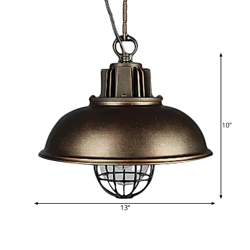 Metallic Dome Shade Hanging Lamp Vintage Stylish 1 Bulb Restaurant Suspended Light with Wire Cage in Black/White Clearhalo 'Art Deco Pendants' 'Black' 'Cast Iron' 'Ceiling Lights' 'Ceramic' 'Crystal' 'Industrial Pendants' 'Industrial' 'Metal' 'Middle Century Pendants' 'Pendant Lights' 'Pendants' 'Rustic Pendants' 'Tiffany' Lighting' 1871942