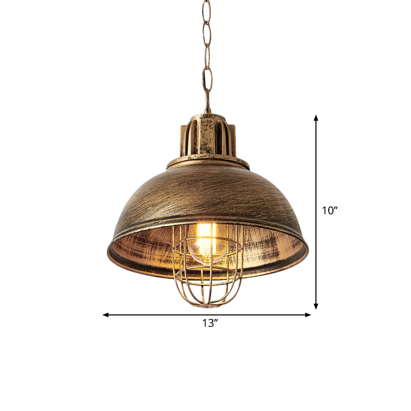 Metallic Dome Shade Hanging Lamp Vintage Stylish 1 Bulb Restaurant Suspended Light with Wire Cage in Black/White Clearhalo 'Art Deco Pendants' 'Black' 'Cast Iron' 'Ceiling Lights' 'Ceramic' 'Crystal' 'Industrial Pendants' 'Industrial' 'Metal' 'Middle Century Pendants' 'Pendant Lights' 'Pendants' 'Rustic Pendants' 'Tiffany' Lighting' 1871957